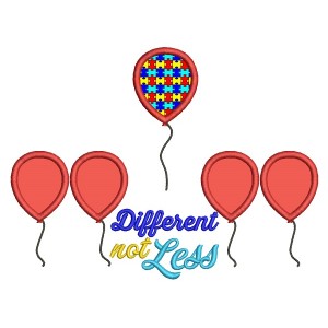 Diffferent Not Less Autism Awareness Balloons Applique Machine Embroidery Design Digitized Pattern